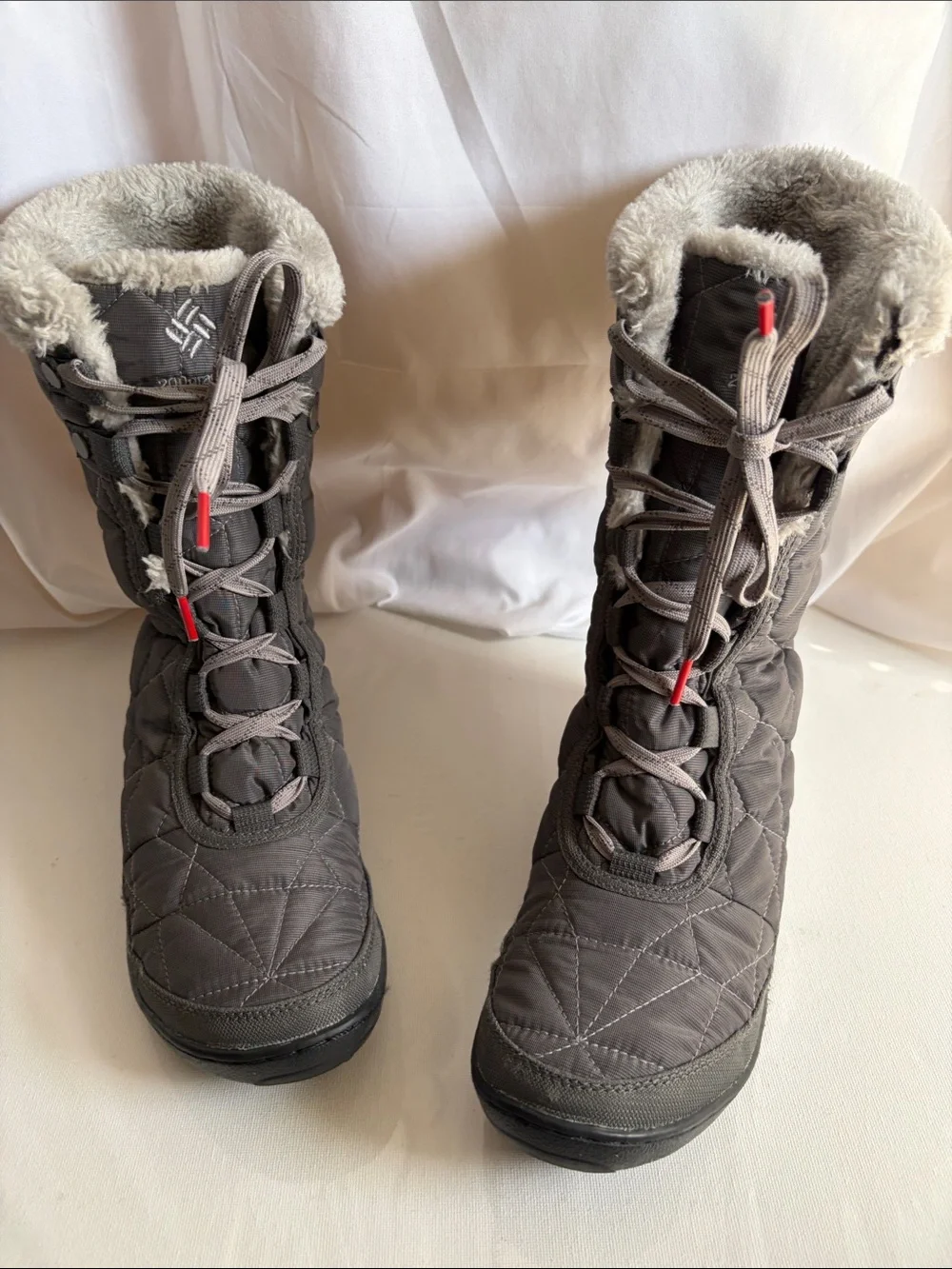 Columbia Omni-Grip Waterproof  Gray Quilted Faux-Fur Trim Winter Boots